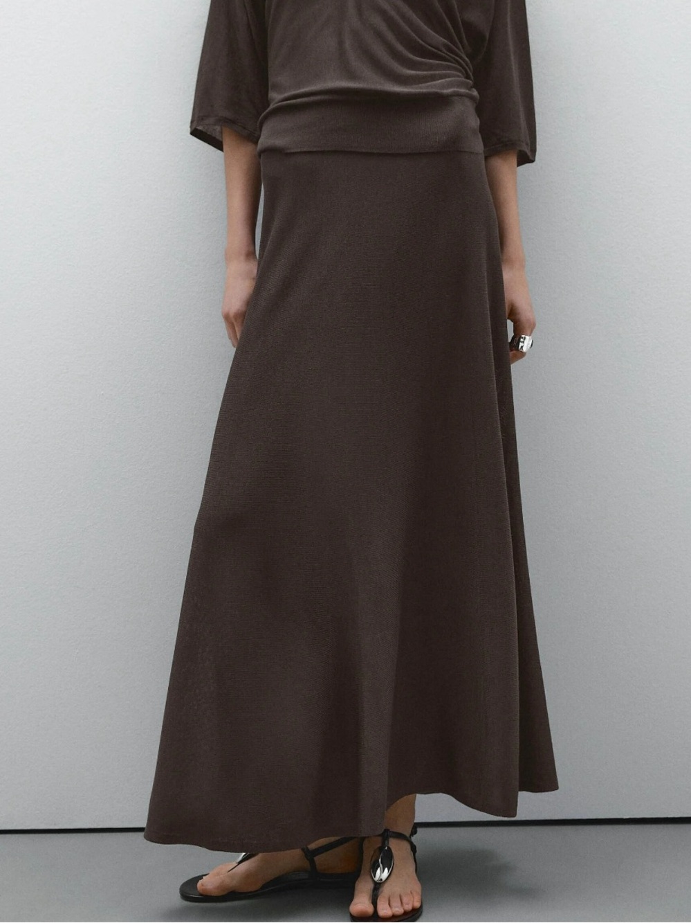 Massimo Dutti NWT lyocell silk blend flared midi skirt brown 5209/712